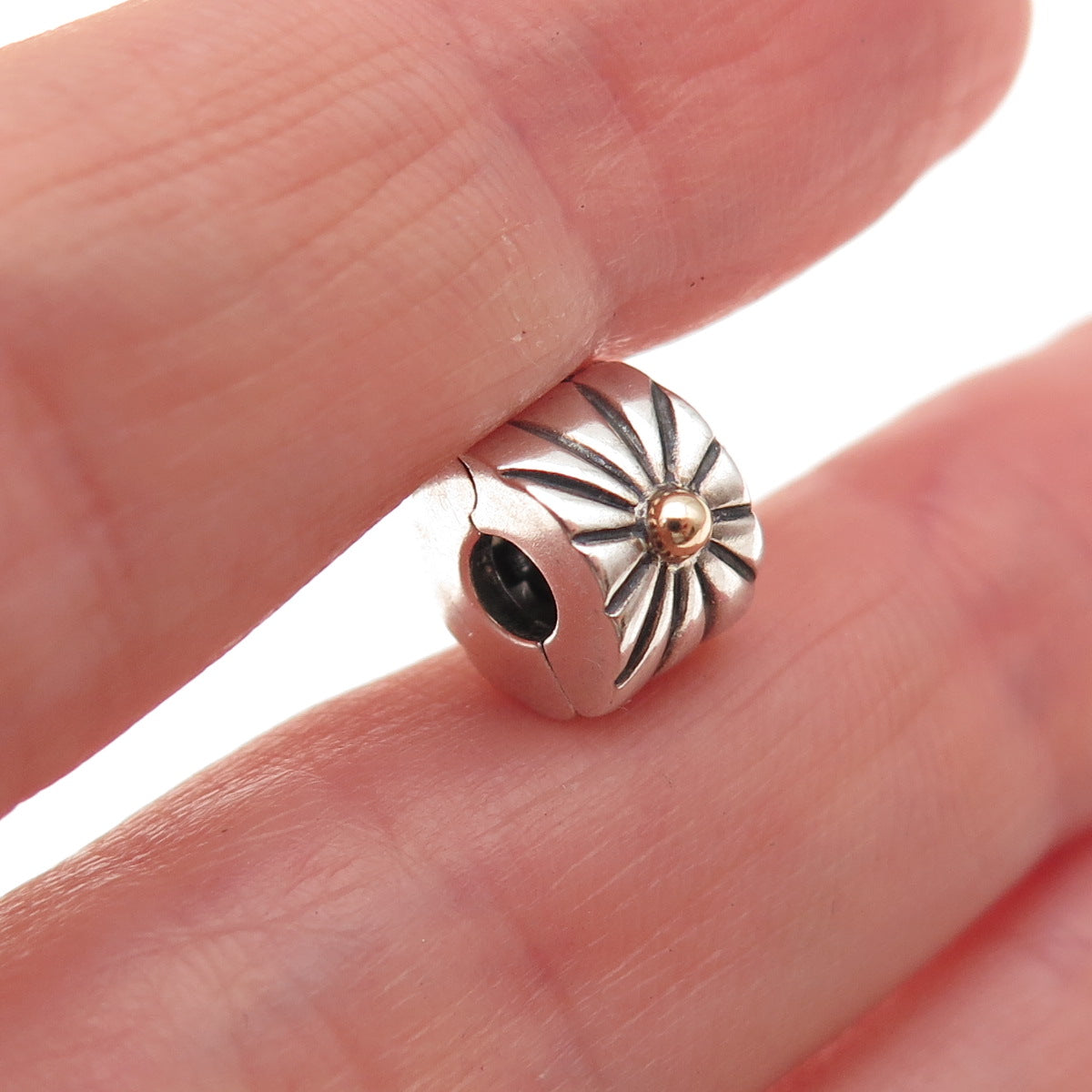 Pandora 925 Sterling Silver & Gold Sunburst Clip Charm