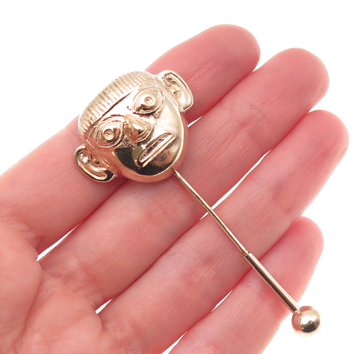 925 Sterling Silver Gold Plated Vintage Tribal Mask Lapel Pin