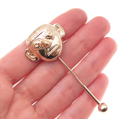 925 Sterling Silver Gold Plated Vintage Tribal Mask Lapel Pin