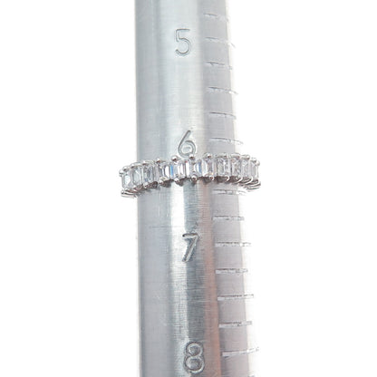 925 Sterling Silver Emerald-Cut C Z Eternity Band Ring Size 6.5