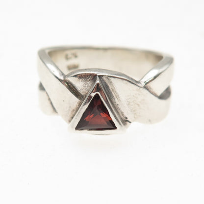 Peter Stone Sterling Silver Vintage Real Red Garnet Woven Oxidized Ring Size 7