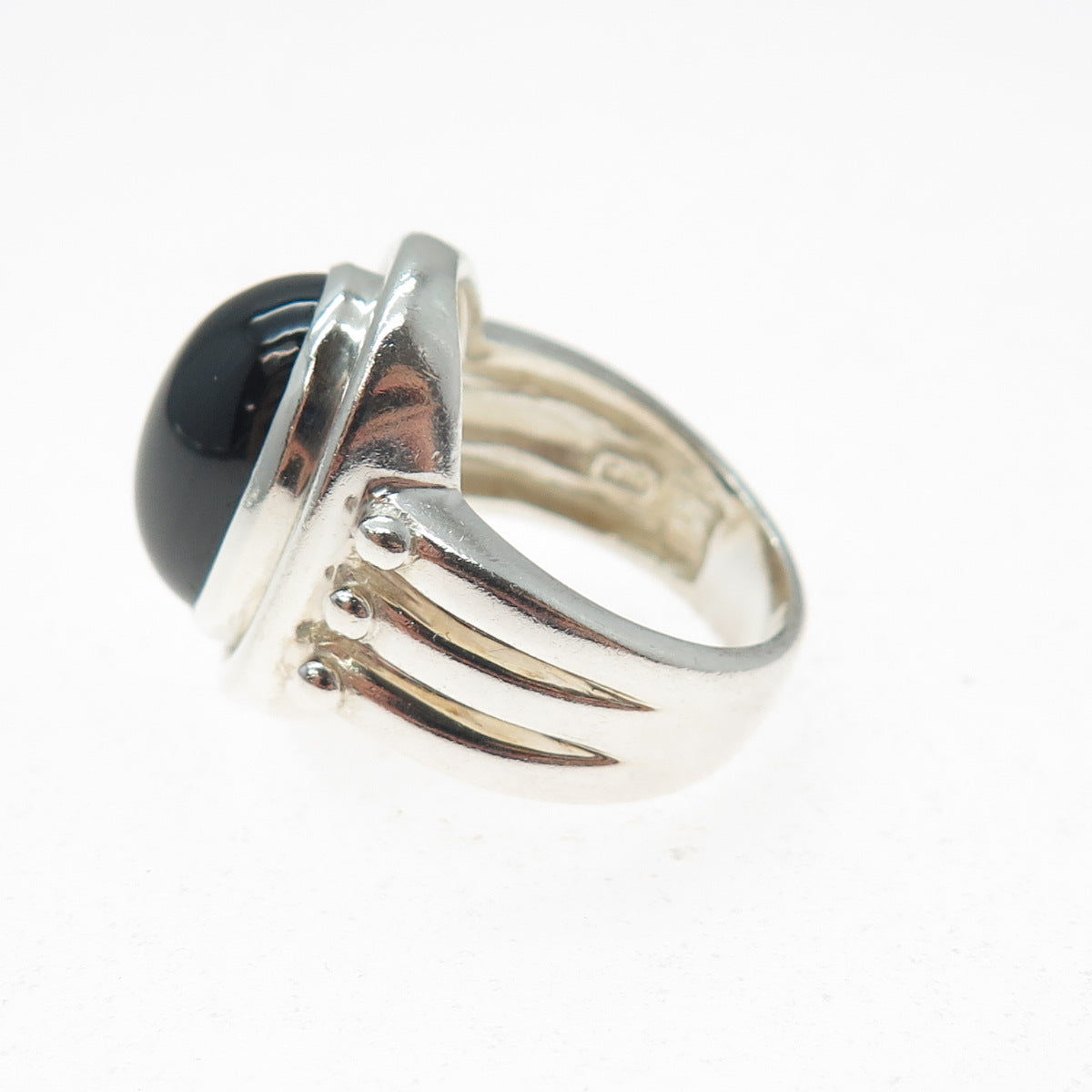 CLYDE DUNEIER CID Sterling Silver Vintage Real Cabochon Black Onyx Ring Size 5