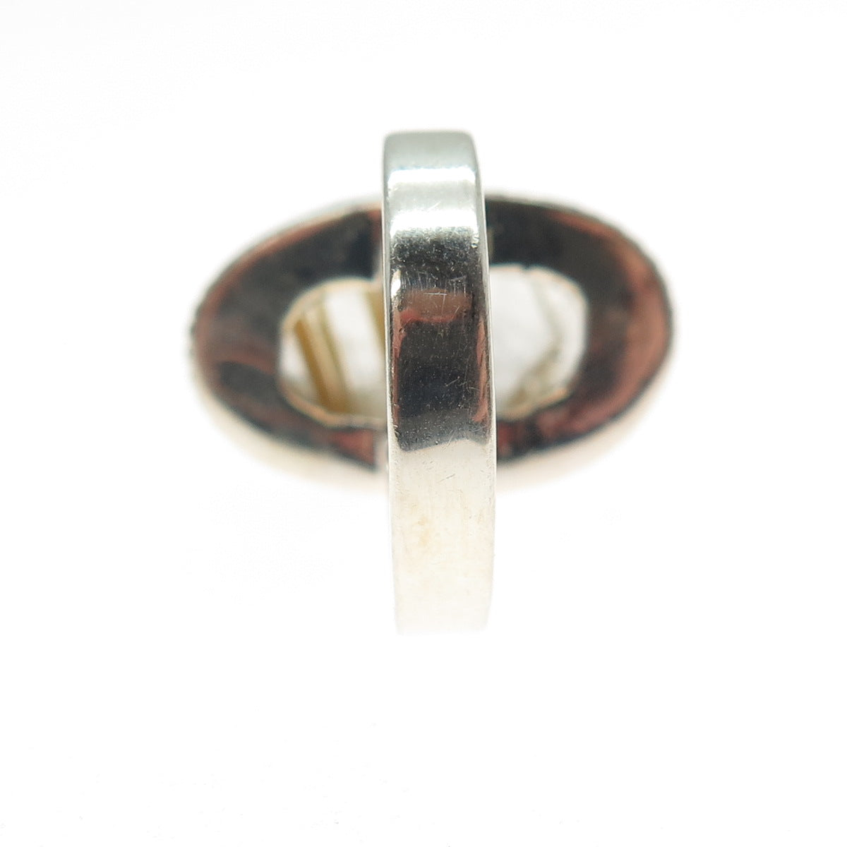 925 Sterling Silver Vintage Real Cabochon Rutilated Quartz Swirl Ring Size 6.25