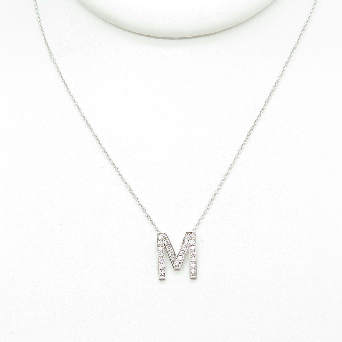 925 Sterling Silver C Z Letter "M" Initial Rolo Chain Necklace 16-18"