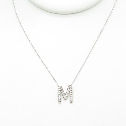 925 Sterling Silver C Z Letter "M" Initial Rolo Chain Necklace 16-18"