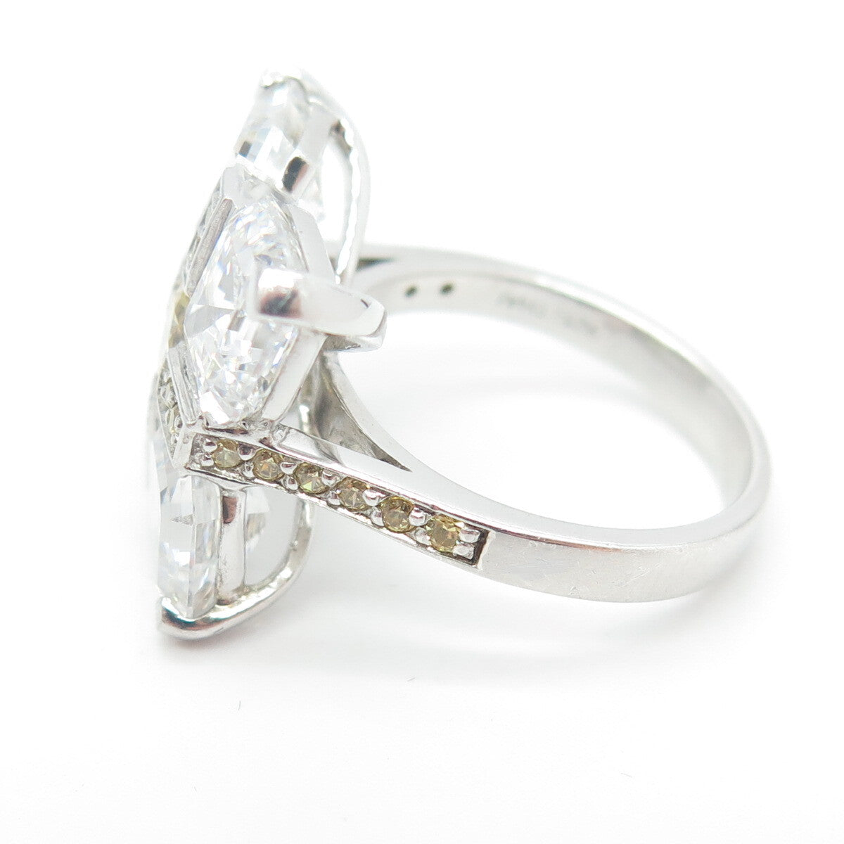 DANIEL K 925 Sterling Silver Multi-Cut Canary & White C Z Cross Ring Size 6