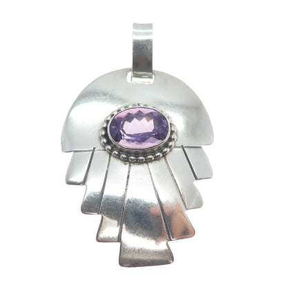 CAROL FELLEY 925 Sterling Silver Vintage 1992 Real Amethyst Modernist Pendant