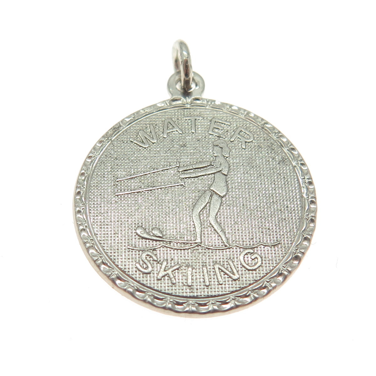 925 Sterling Silver Vintage "Water Skiing" Round Pendant