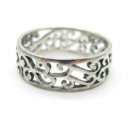 925 Sterling Silver Vintage Swirl Oxidized Band Ring Size 7.25