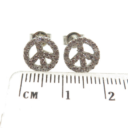 925 Sterling Silver Round-Cut C Z Peace Symbol Stud Earrings