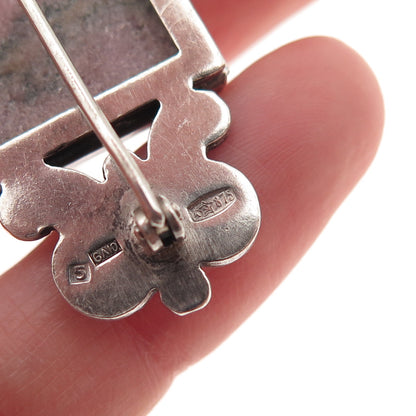 875 Silver Vintage European Real Rhodonite Butterfly Oxidized Pin Brooch
