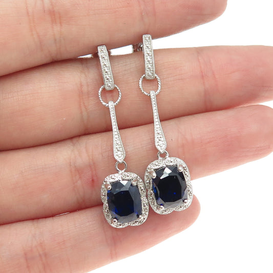 925 Sterling Silver Lab-Created Sapphire Dangling Earrings