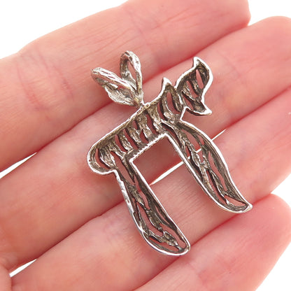 925 Sterling Silver Vintage Chai Judaica Oxidized Slide Charm Pendant