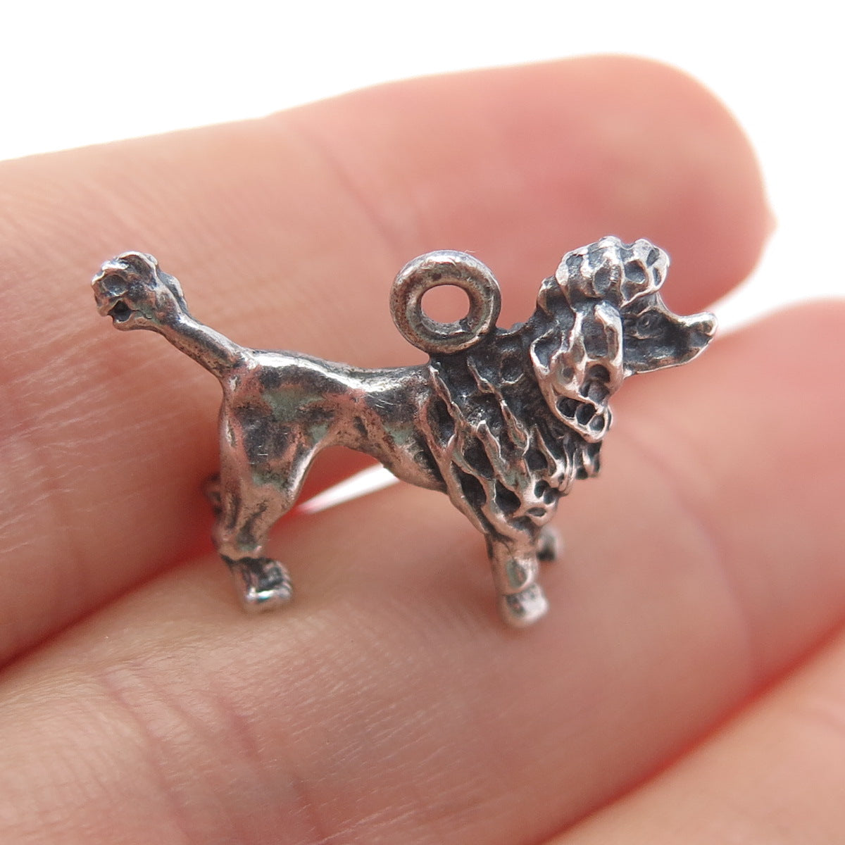 925 Sterling Silver Vintage Poodle Dog Oxidized Mini 3D Charm Pendant