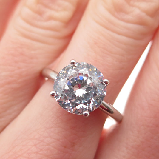 DSMK 925 Sterling Silver Round-Cut C Z Engagement Ring Size 7
