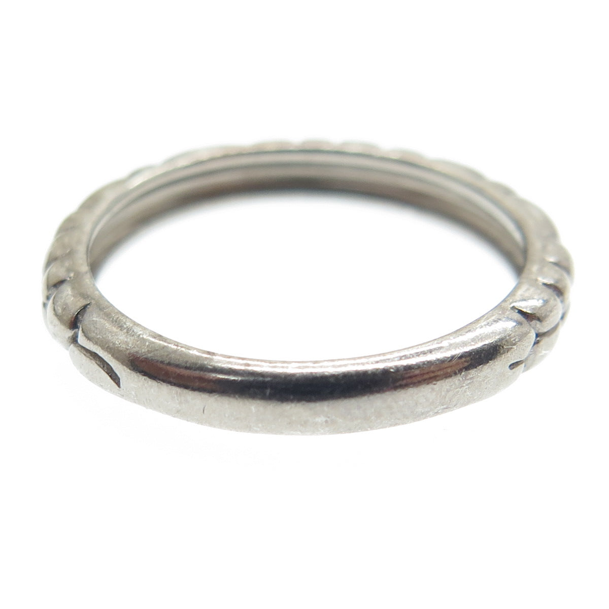 SMK 925 Sterling Silver Black Rhodium Pebble Band Ring Size 6.75