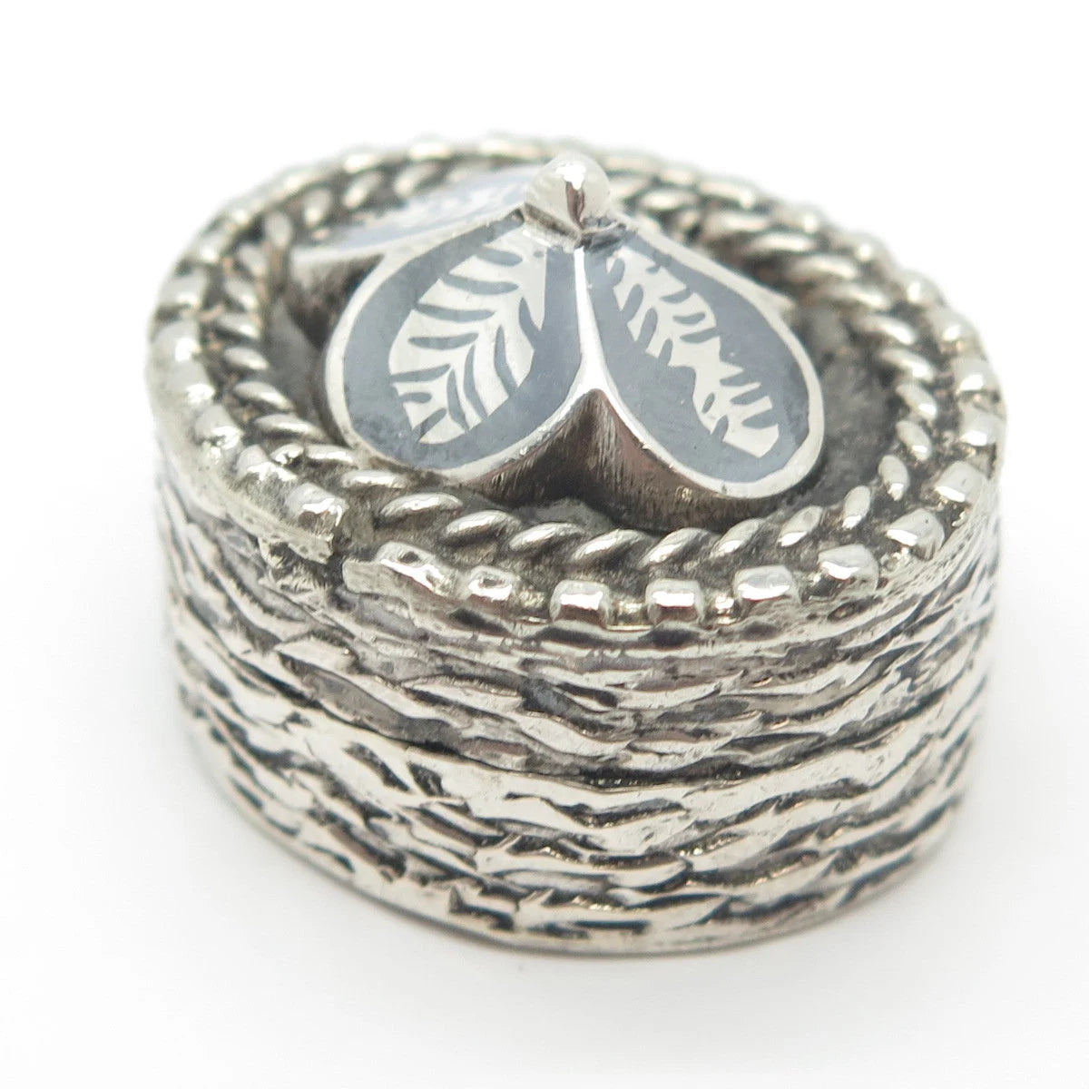 900 Silver Vintage Textured Floral Pill Box