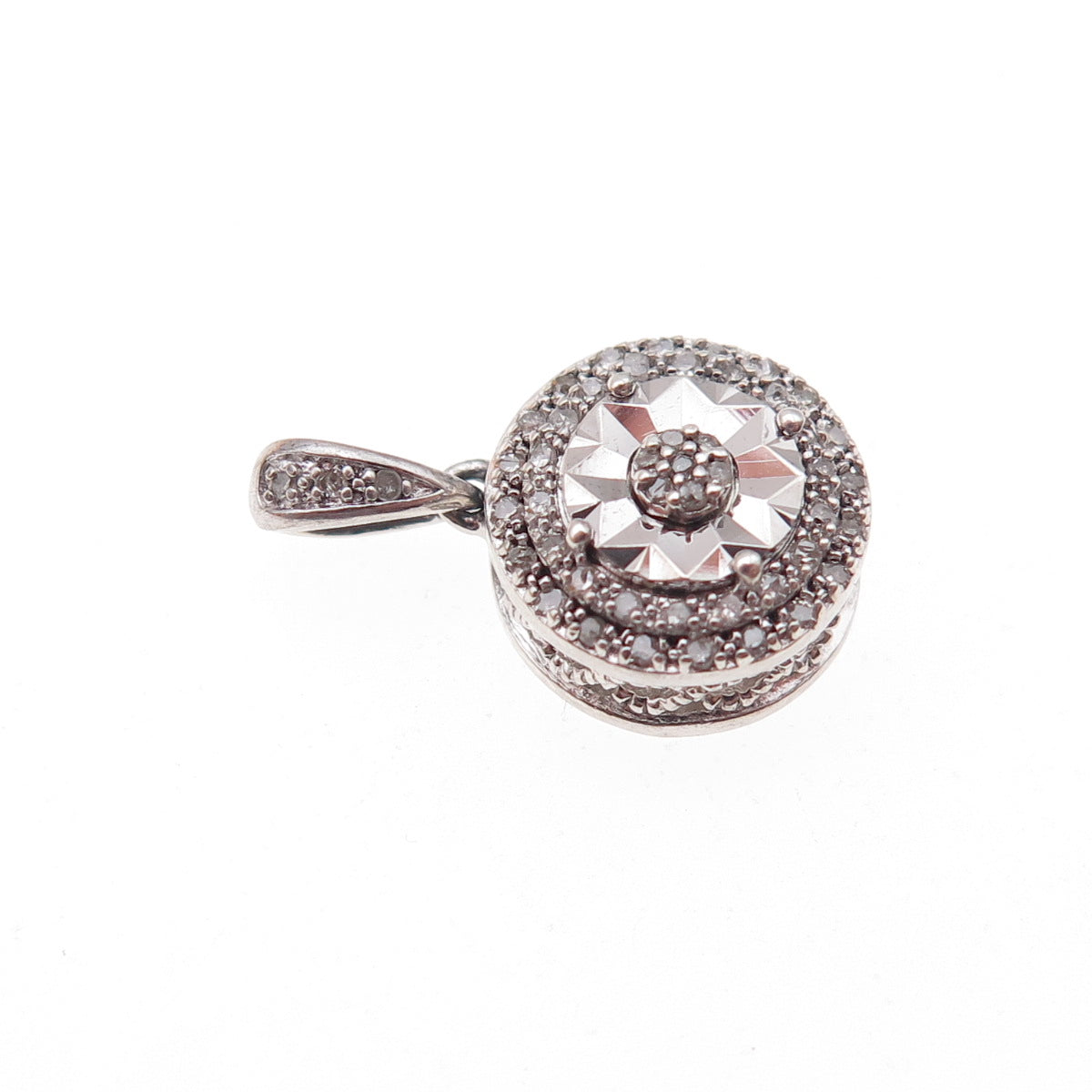 925 Sterling Silver Real Round-Cut Diamond Charm Pendant