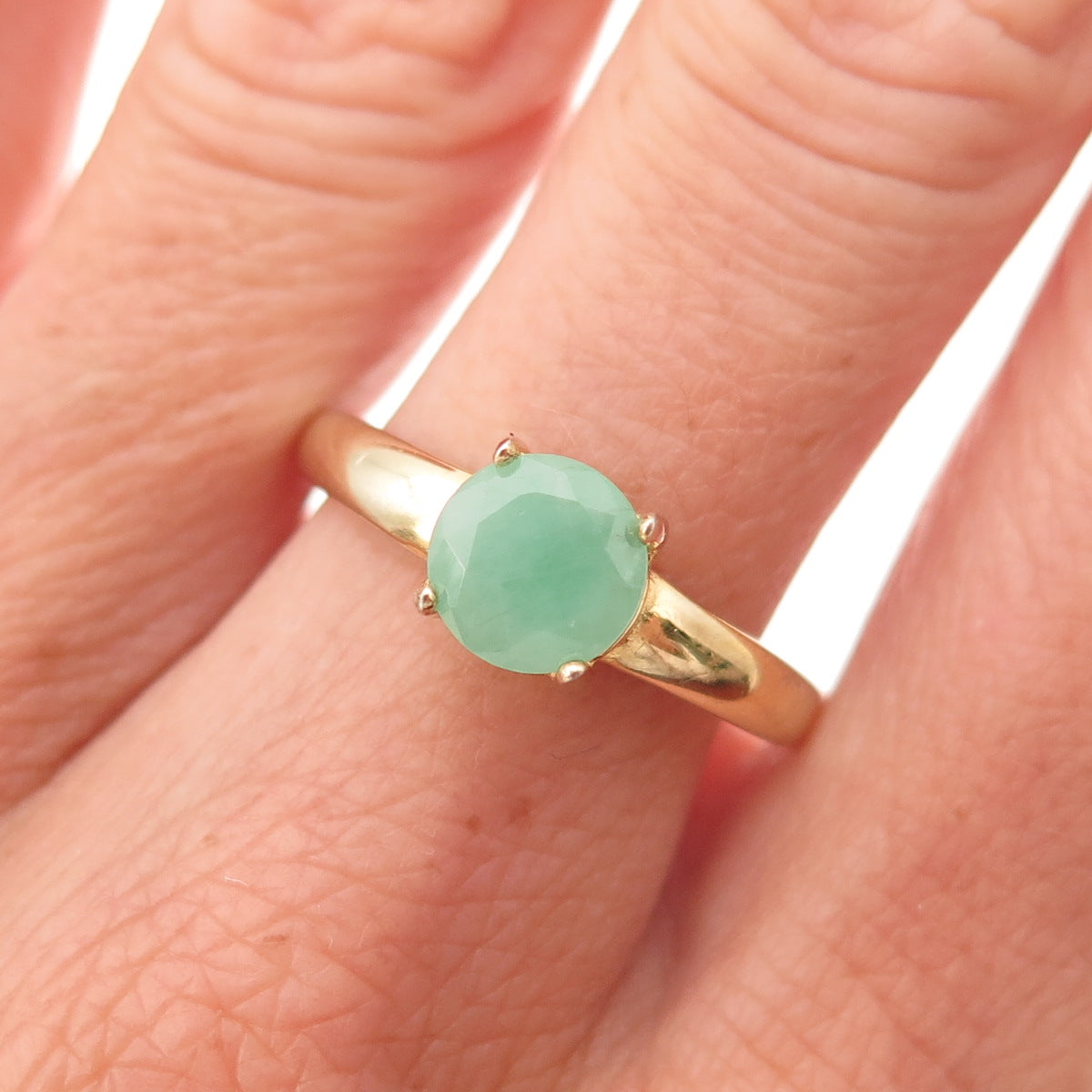 Dee Berkle 925 Sterling Silver Gold Plated Real Round-Cut Jade Ring Size 9