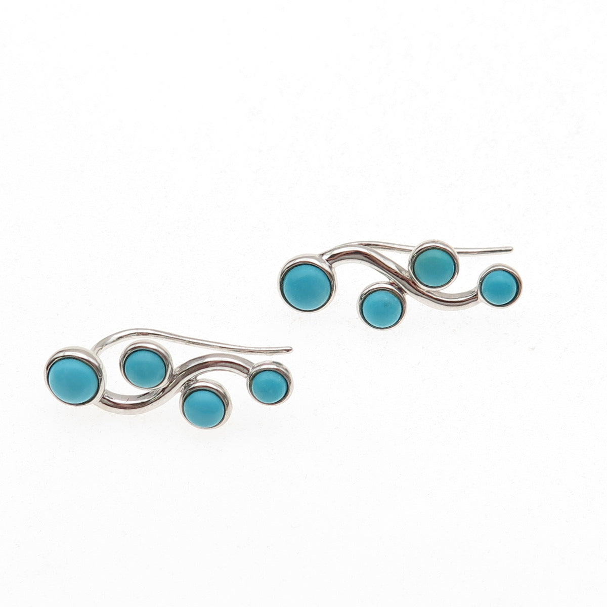 925 Sterling Silver Real Sleeping Beauty Turquoise Floral Earrings
