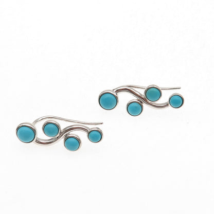 925 Sterling Silver Real Sleeping Beauty Turquoise Floral Earrings