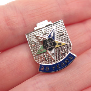 925 Sterling Silver Vintage Enamel Order of the Eastern Star 25 Years Pin Brooch
