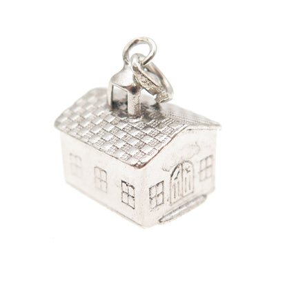 925 Sterling Silver Antique Art Deco Family House 3D Mini Charm Pendant