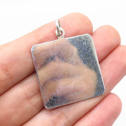 925 Sterling Silver Vintage Meyers Co. Real Black Onyx Tarzana Square Pendant
