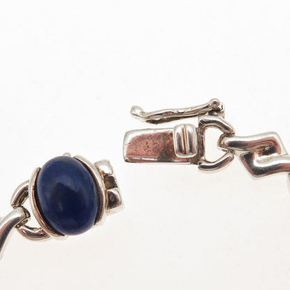 Michelle Albala 925 Sterling Silver Vintage Real Lapis Anchor Link Bracelet 7.5"