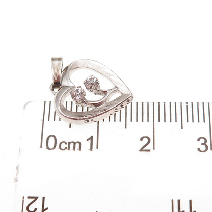 Marvel 925 Sterling Silver Vintage Rhinestone Mom & Child Heart Charm Pendant