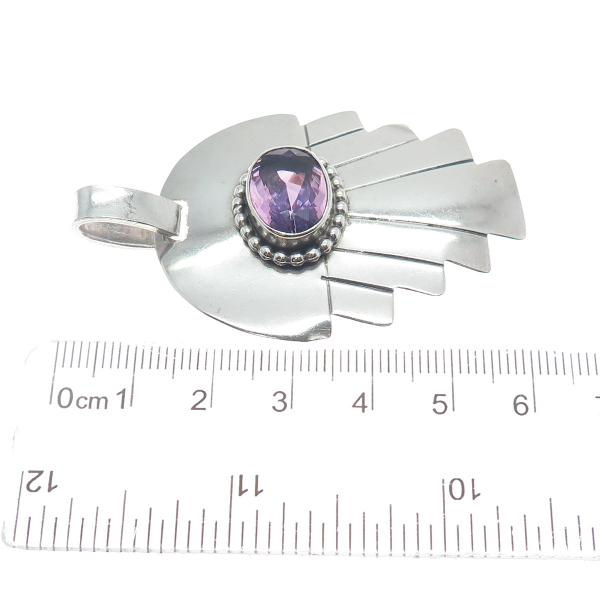 CAROL FELLEY 925 Sterling Silver Vintage 1992 Real Amethyst Modernist Pendant