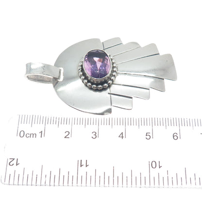CAROL FELLEY 925 Sterling Silver Vintage 1992 Real Amethyst Modernist Pendant