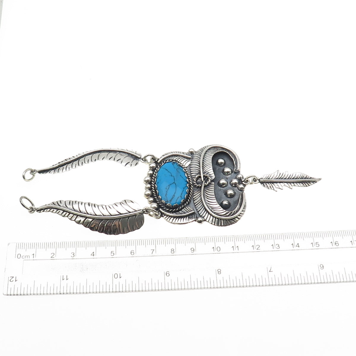 925 Sterling Silver Vintage Mexico Turquoise Feather Centerpiece Necklace Part