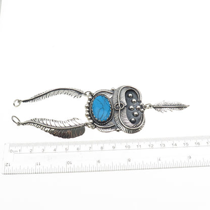 925 Sterling Silver Vintage Mexico Turquoise Feather Centerpiece Necklace Part