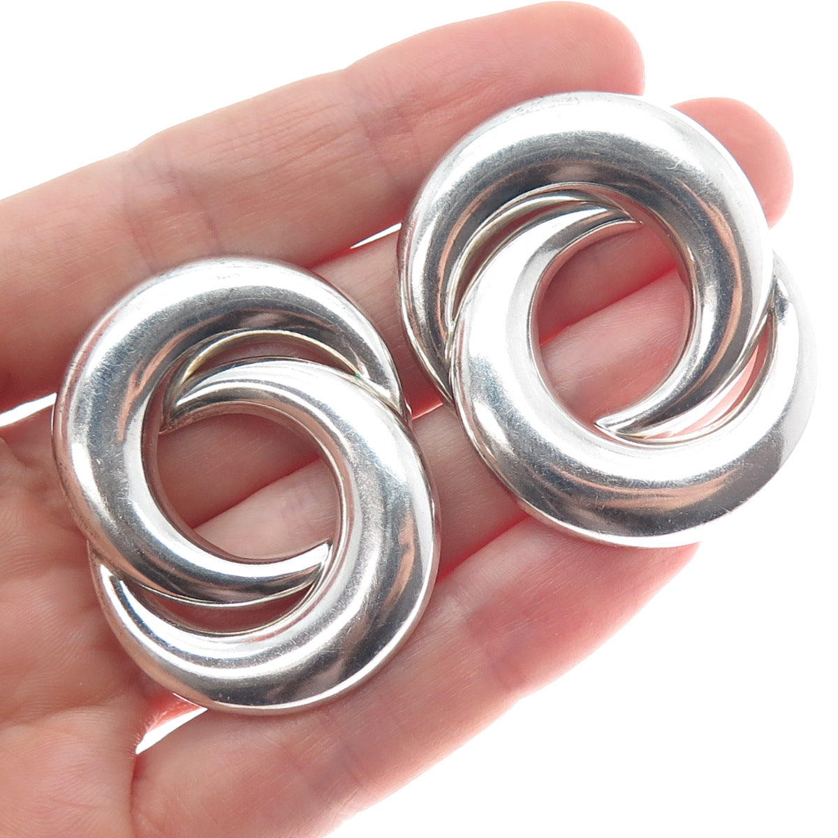 925 Sterling Silver Vintage Mexico Modernist Crescent Yin Yang Earrings