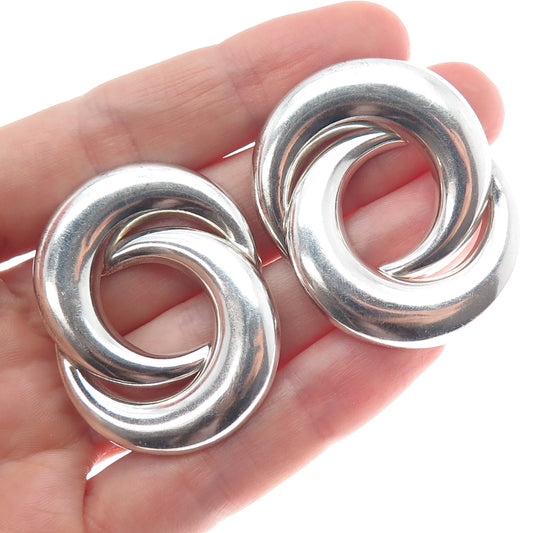 925 Sterling Silver Vintage Mexico Modernist Crescent Yin Yang Earrings