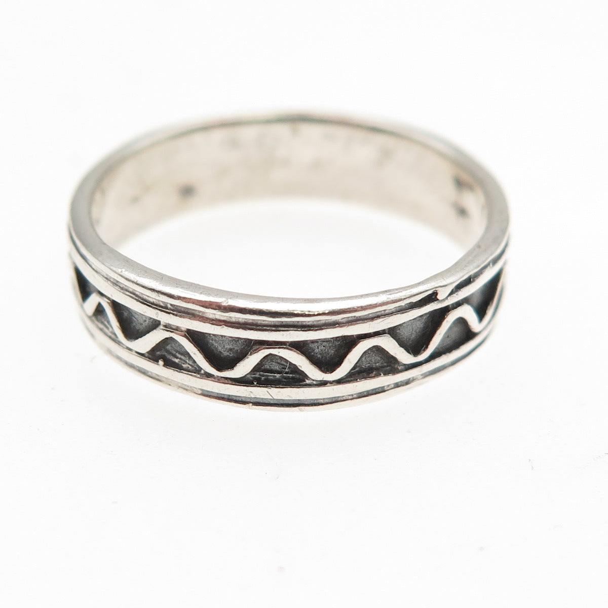 925 Sterling Silver Vintage Zig Zag Oxidized Band Ring Size 7