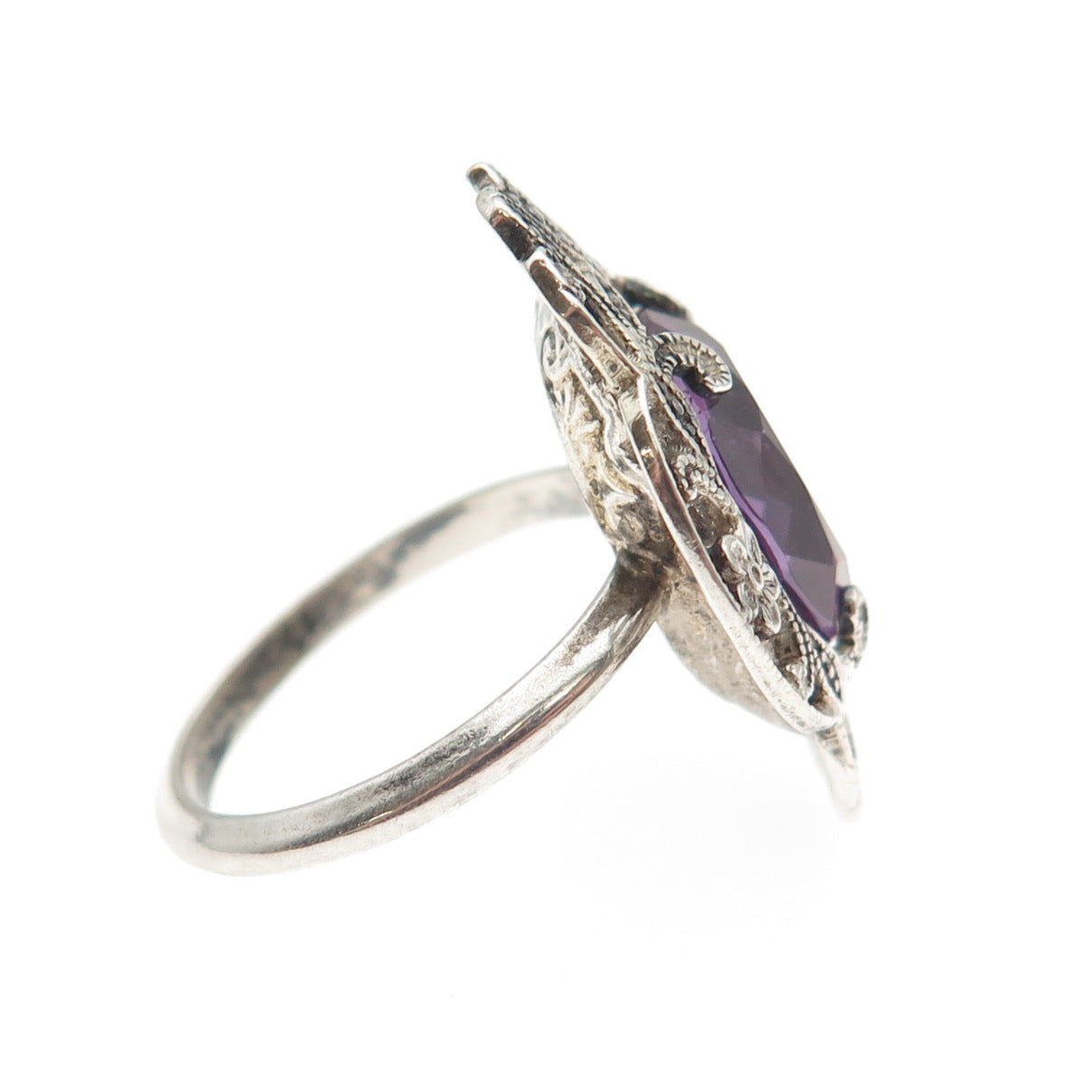 925 Sterling Silver Antique Art Deco Lab-Created Peacock Sapphire Ring Size 5