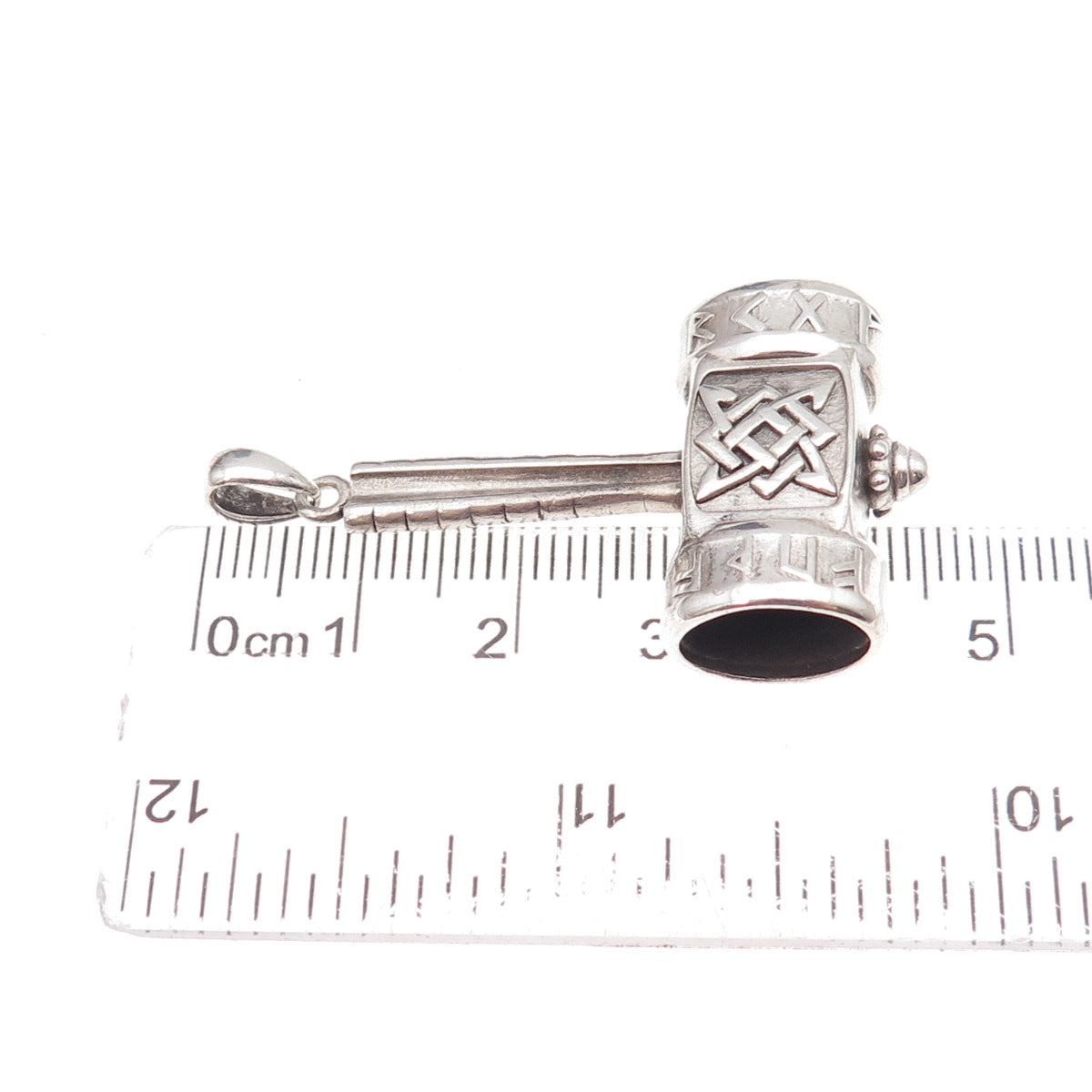 925 Sterling Silver Vintage Thor's Hammer Oxidized 3D Pendant
