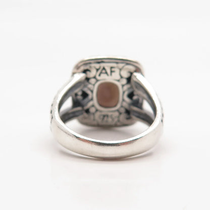 925 Sterling Silver Vintage Real Smoky Quartz Dots Ring Size 7.25
