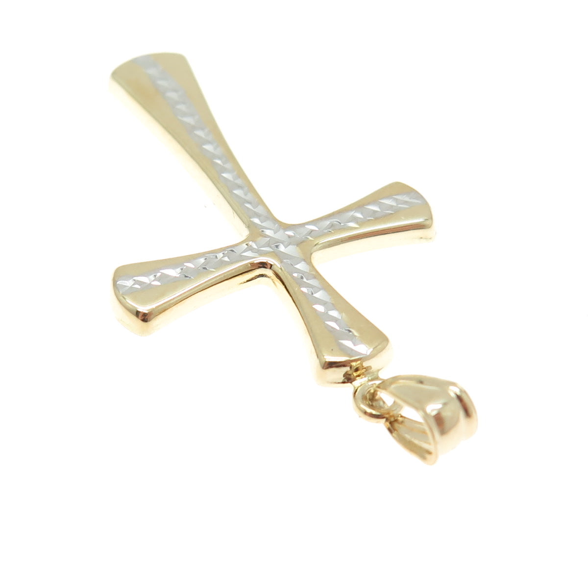 14K Yellow & White Gold Diamond-Cut Cross Religious Charm Pendant