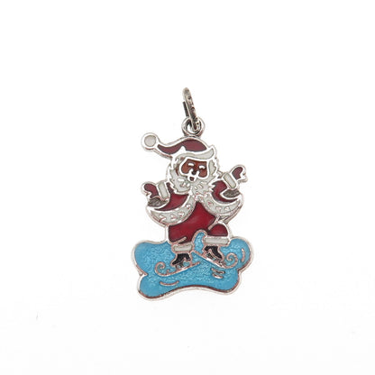 Danecraft 925 Sterling Silver Vintage Enamel Santa Ice Skate Mini Charm Pendant