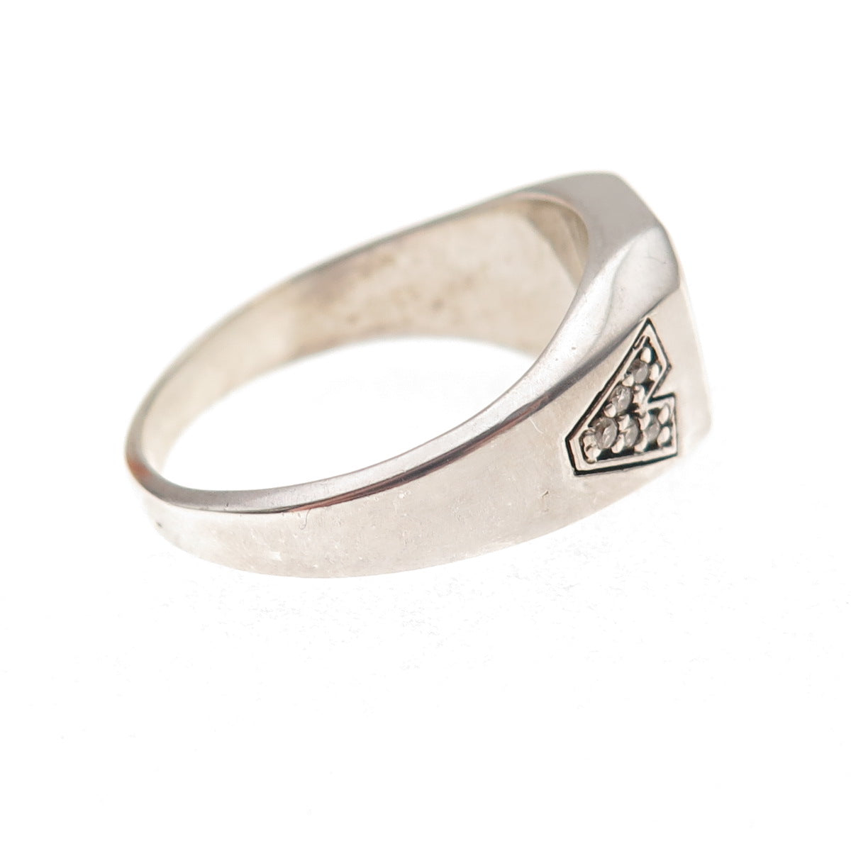 Dason 925 Sterling Silver Vintage Real Diamond & Cat's Eye Ring Size 10.75