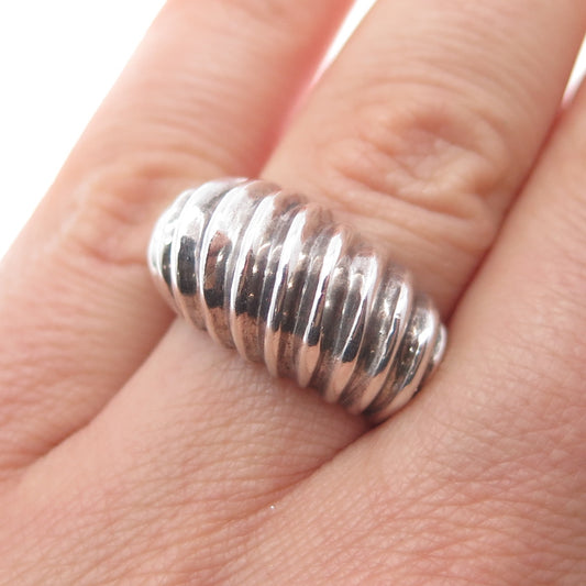 925 Sterling Silver Vintage Modernist Ribbed Oxidized Ring Size 6.5