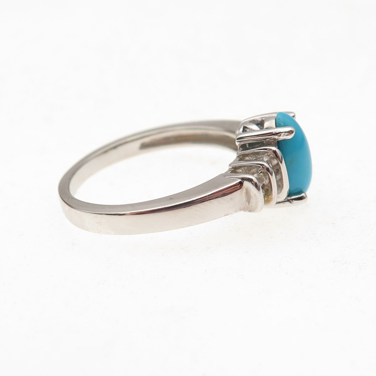 925 Sterling Silver Real Sleeping Beauty Turquoise & White Topaz Ring Size 8.25