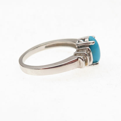 925 Sterling Silver Real Sleeping Beauty Turquoise & White Topaz Ring Size 8.25