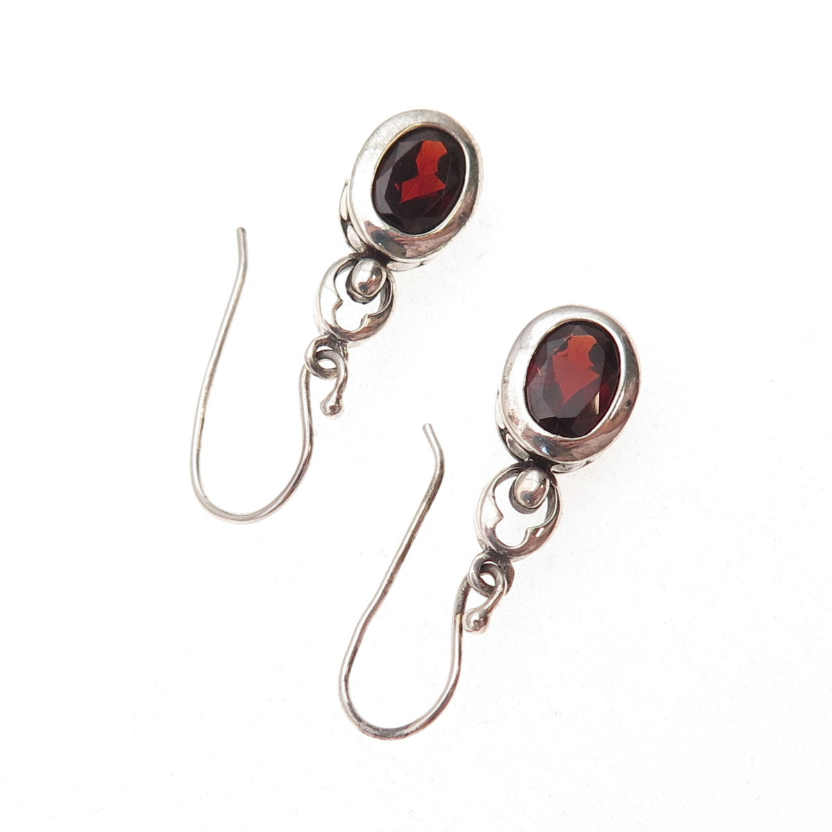 Lucas Lameth 925 Sterling Silver Vintage Real Red Garnet Dangle Earrings