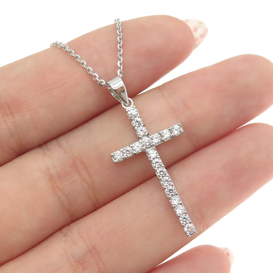 925 Sterling Silver Italy Round-Cut C Z Cross Cable Chain Necklace 16"