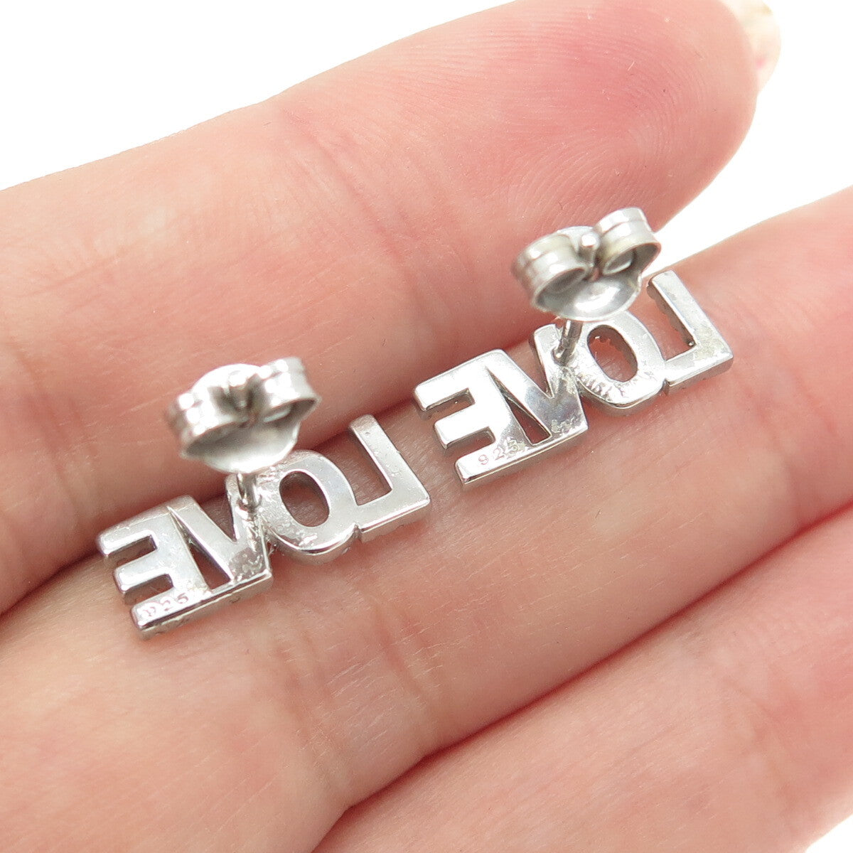 925 Sterling Silver Round-Cut C Z "LOVE" Stud Earrings