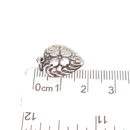 925 Sterling Silver Antique Art Deco Chatelaine Clover Heart Mini Charm Pendant